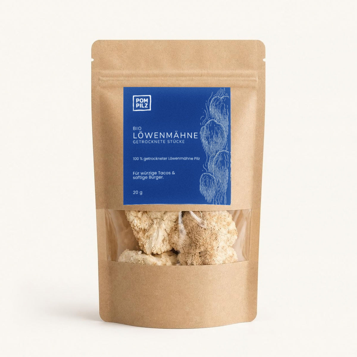 Bio-Löwenmähne – getrocknete Stücke, 20 g