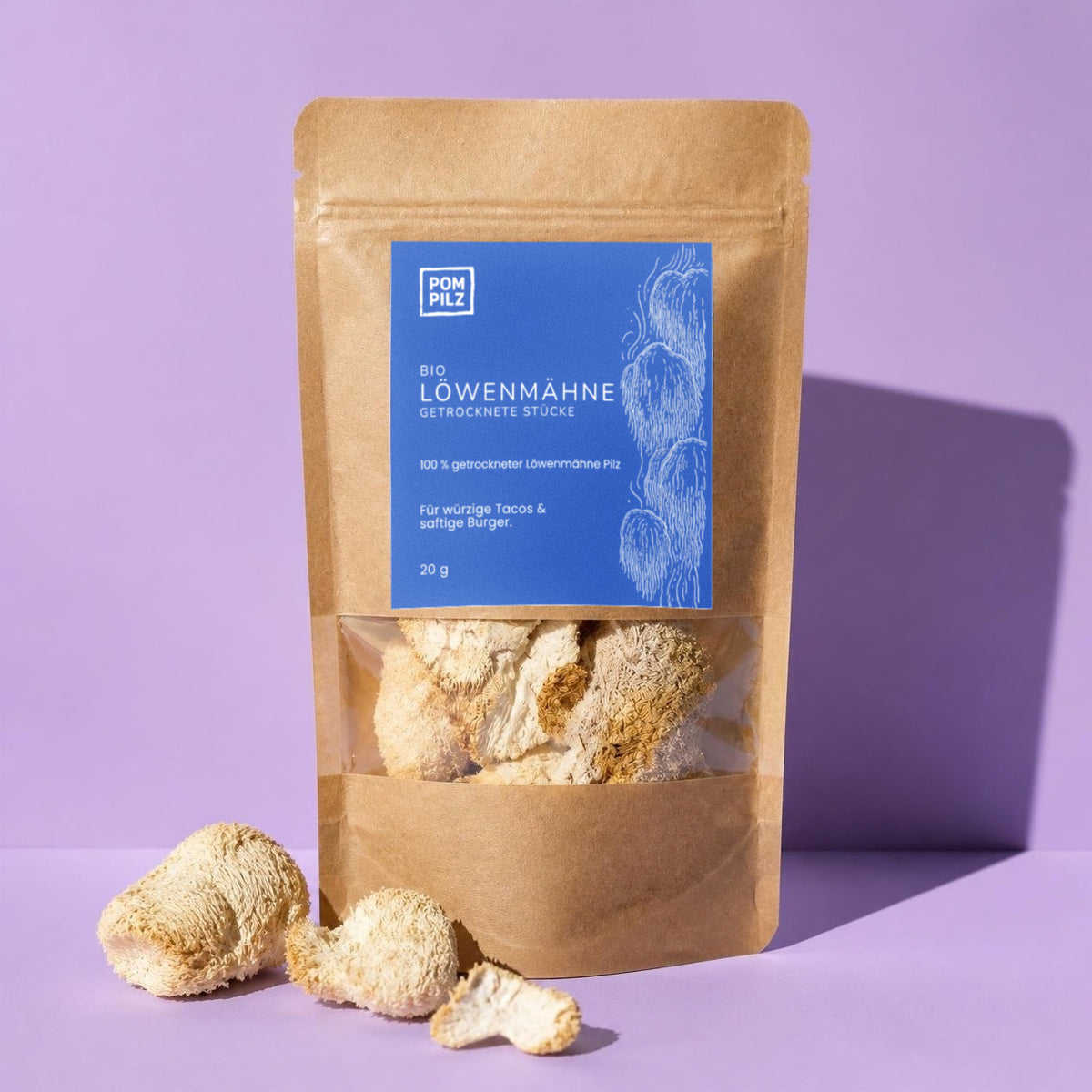Bio-Löwenmähne – getrocknete Stücke, 20 g